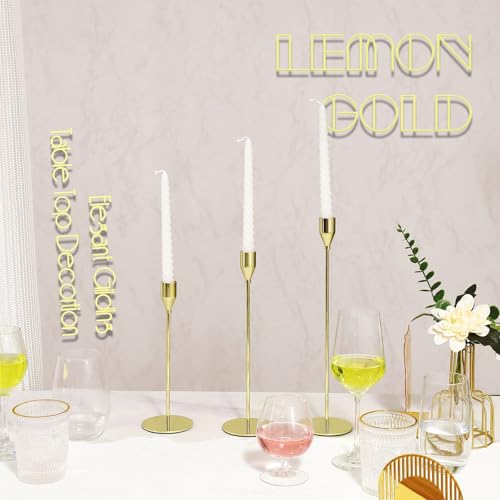 6Pcs Lemon Gold Candlestick Holders Set Fit 3/4" Tall Taper Candle Home Decorative Table Centerpieces for Family Dinning, Party Decoration - color: Lemon Gold, size: 6 set