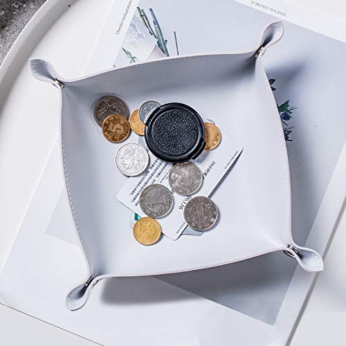 SANQIANWAN Leather Jewelry Valet Tray for Women and Man, Entryway Table Bedside Nightstand Desk Portable Small Catchall Travel Dish Plate for Key,Wallet,Watch,Coin(Grey White-B) - color: Grey White-b, size: 8×8