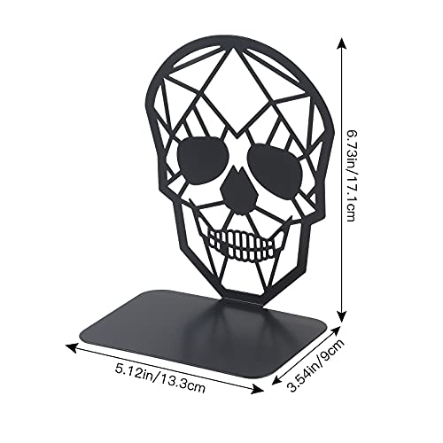Black Skull Design Bookend Metal Book Ends, Heavy Duty Bookends for Shelves Desk, Skull Book Shelf Holder for Heavy Books, Decorative Desktop Organizer Home Office (1Pair)