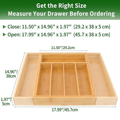 VaeFae Bamboo Drawer Organizer, Expandable Silverware Drawer Organizer, Cutlery Tray with Dividers for Kitchen Utensils, Medium - color: Natural, size: Medium