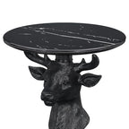 Modern Accent Table with Black Deer Sculpture Base, Minimalist Faux Marble End Table for Living Room Reception Area & Bedroom, 19.69 Inches Wide × 25.59 Inches High - style: black deer