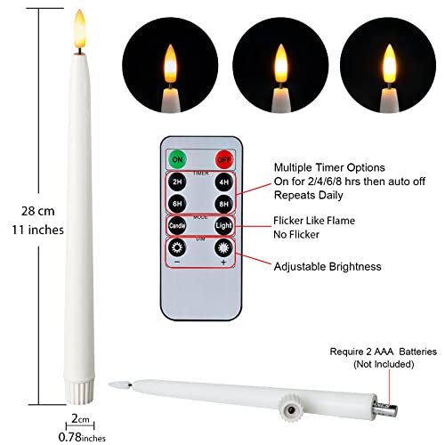Homemory 11 inches Waxy Battery Operated Taper Candles with Remote Timer Dimmer, 6 Pcs Flameless Taper Candles with Flickering Flame, White Candlesticks Battery Powered for Ceremony Memorial Decor - style: Traditional - White 11"