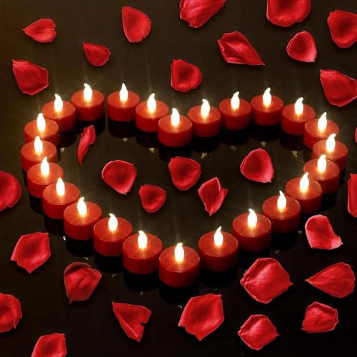 Hanzim LED Tea Lights Candles- 12PACK Red Flameless Candles Realistic and Bright Flickering Long Lasting 200Hours for Holiday Celebration,Party, Home Decoration,Battery Operated - color: Red, size: 12pack