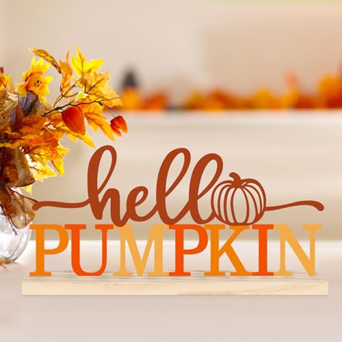 COCHIE Metal Hello Pumpkin Sign, Orange Fall Decorations for Home, Office, Shelf, Mantel, Indoor, Autumn Pumpkin Decoration, Hello Fall Decor (Autumn A) - style: Autumn A