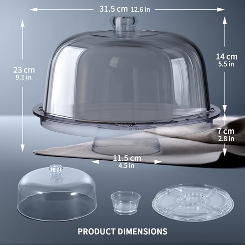 Masthome Cake Stand with Demo Cover, 6 in 1 Multi-Functional Serving Platter Display Stand for Christmas Wedding Party, Acrylic Cake Plate/Salad Bowl/Dessert Platter, BPA-Free, Send 2 Spoon - color: Acrylic Cake Stand With Lid