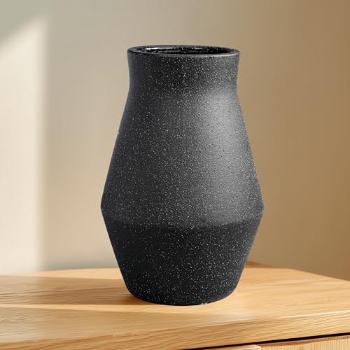 1pcs. Black Vase for Home Decor Table, Living Room, Entryway Ceramic Geometric Wide-Mouth for Flowers Textured Matte Unglazed Pottery - Black Height 11 in/Width 7.48 in/Opening 4.92 in - color: Black, size: 11 inch