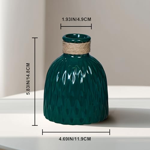 Small Green Vase, Modern Ceramic Vase for Flowers, Green Pottery Decorative Vases for Home Decor, Dining Table, Entryway, Room, Library, Centerpiece, Shelf 6 Inch - color: Dark Green