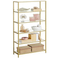VASAGLE Bookcase, 6-Tier Bookshelf, Slim Shelving Unit for Bedroom, Bathroom, Home Office, Tempered Glass, Steel Frame, Metallic Gold ULGT503A01 - color: Metallic Gold, size: 6 Tiers (31.5"W x 69.8"H)