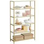 VASAGLE Bookcase, 6-Tier Bookshelf, Slim Shelving Unit for Bedroom, Bathroom, Home Office, Tempered Glass, Steel Frame, Metallic Gold ULGT503A01 - color: Metallic Gold, size: 6 Tiers (31.5"W x 69.8"H)