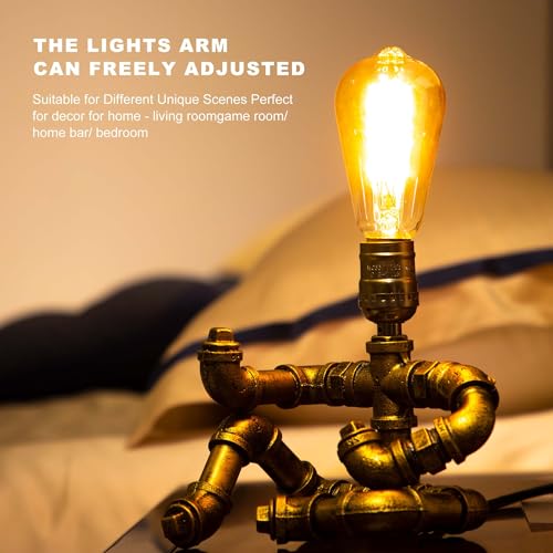Music Guitar Table Lamp,Steampunk Table Lamp,Retro Guitars Steampunk lamp,Cool Industrial Metal Tube Robot Lamp Gifts for Music Lovers - color: Bronze/With guitar