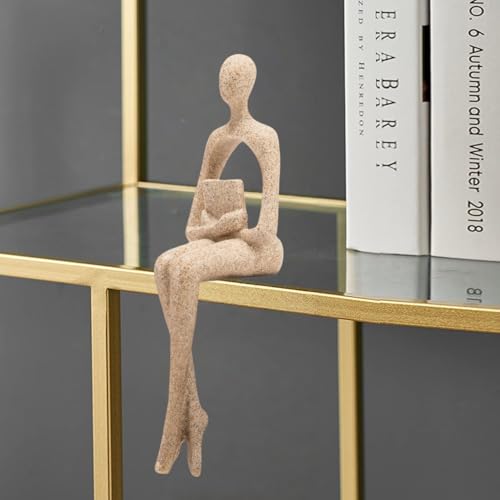 Gold Home Decor Thinker Statue Accents, Set of 3 Thinker Sculptures Office Decor Modern Abstract Resin Decoration on Shelf Table Desk for Living Room Office Bedroom Bookshelf Decor (Large Sandstone) - color: Sandstone, size: Large