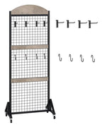 CHOEZON Grid Wall Panel 5.7’ x 2’ FT Grid Display Rack, Movable Gridwall Display Stand with Wheels, Floorstanding Wire Grid Rack with 4 S-Shaped Hooks and 4 Garment Hooks, Greige and Black TCJ17BG - color: Greige and Black