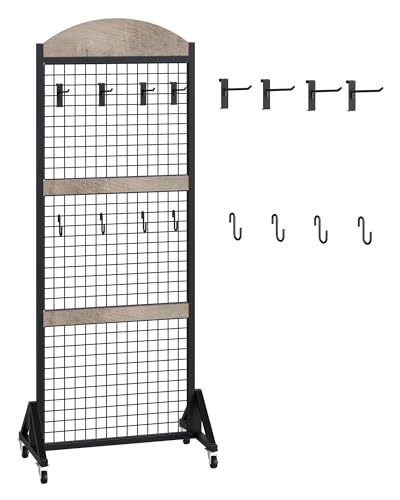 CHOEZON Grid Wall Panel 5.7’ x 2’ FT Grid Display Rack, Movable Gridwall Display Stand with Wheels, Floorstanding Wire Grid Rack with 4 S-Shaped Hooks and 4 Garment Hooks, Greige and Black TCJ17BG - color: Greige and Black
