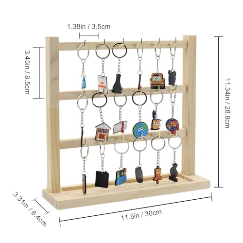 Wood Keychain Display Stand For Vendors And Home: Square Wooden Keychain Display Stand With 18 Hooks For Showcasing Keys Jewelry And Accessories Etc (18 sturdy hooks)