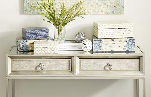 Deco 79 Mother of Pearl Shell Geometric Handmade Decorative Box Storage Decorative Keepsake Boxes with Hinged Lid, Set of 2 Storage Boxes 12", 8"W, Cream - color: Cream, size: 12", 8"W