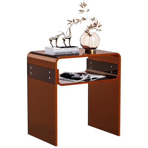 Clear Acrylic End Table 2-Tier Bedside Nightstand for Living Room Bedroom (1, Dark Brown) - color: Dark Brown