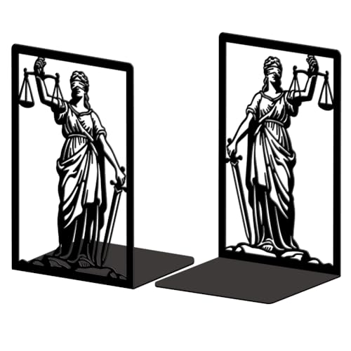 Peacoblue Metal Bookends for Shelves, Modern Decorative Heavy Duty Study Book Ends Stoppers for Office, Desk, Shelf, Room 5.3"x4.3"x7.9" Cast Iron Simple Tall Bookends 1 Pair (Justice Lady Themis) - style: Justice Lady Themis