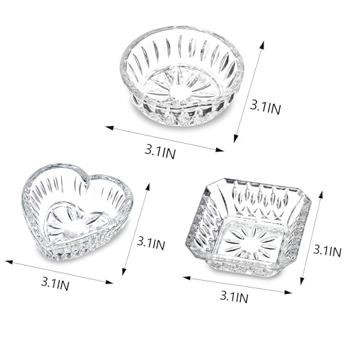 Set of 3 Clear Jewelry Dish Tray for Women Crystal Ring Holder for Wedding Engagement Birthday Mother's Day(Round, Square, Heart)