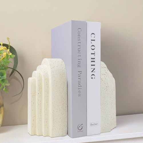 Book Ends for Shelves, Decorative Bookends Modern Resin Non-Slip Bookends Stopper Holder Stand for Office, Library, Home Decor Set of 2 (Beige)