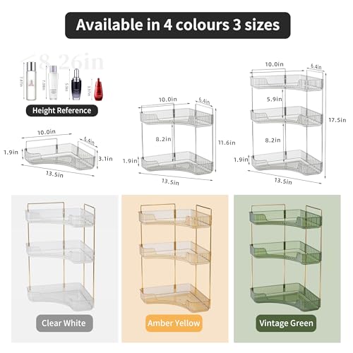 YCIA&DONE Corner Bathroom Counter Organizer, Makeup Organizer for Vanity, Skincare Cosmetic Perfume Tray, Corner Countertop Shelf Rack Storage for Bathroom Kitchen 3Tiers (Smoky Gray) - color: Gray, size: 3-Tier