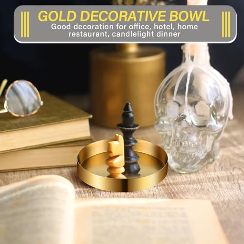 2 Pack Round Gold Trays Small Brass Tray Round Metal Candle Dish Stainless Steel Jewelry, Make Up, Candle Plate Decorative Tray for Bathroom Kitchen Dinning Coffee Table Decoration,4.9 Inch