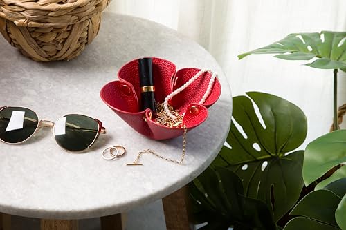 Leather Jewelry Valet Tray for Women and Men, Leather Jewelry Tray 5.5 inches, Small Tray for Bedside Nightstand Desk, Foldable Travel Dish Plate for Key,Wallet,Watch,Coin,Jewelry (Red), TR2024 - color: Red