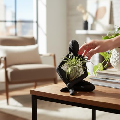 Ponder Minimalist Sculpture, Modern Abstract Home Decor, 3D Printed Art (Noir) - color: Noir