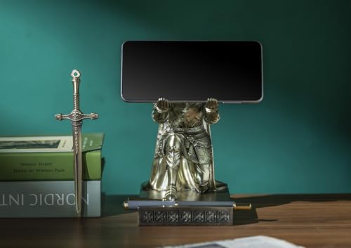 King's Guard Leader Cloak Warrior Knight Pen Holder Mobile Phone Stand, Ornament Knight Statue, Pen Stand Paperweight for Office and Home (Bronze) - color: Bronze
