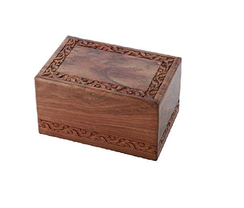 Solid Rosewood Border Engraving Handcarved Cremation Urn - Medium, Wooden Urn