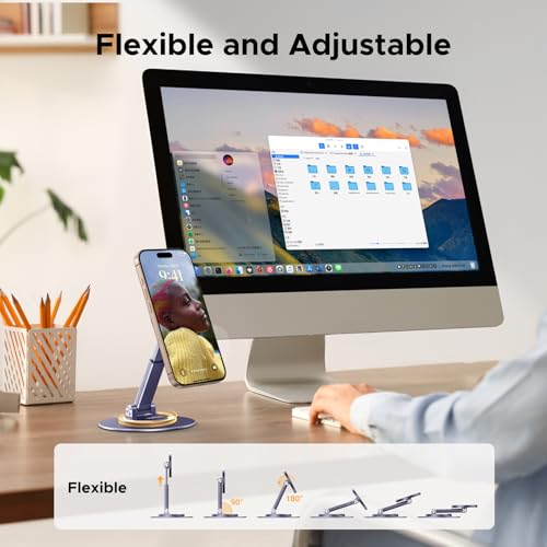 UGREEN Magnetic Phone Stand for MagSafe, Height Adjustable iPhone Stand for Desk with 360° Rotation Compatible for iPhone 17 Air 16 Pro 15 Pro Max 14 Plus 13 12 and MagSafe Case, Grey - color: Grey