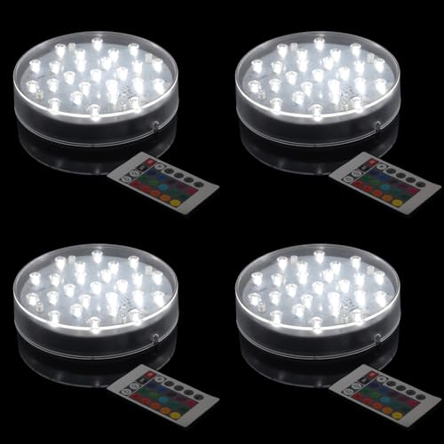 LARDUX Pack of 4 LED Lights Base with Remote - 6-inch Round Lights Display Stand for Effiel Tower Vase Crystal Glass Art LED Pedestal Base - Charging USB or Battery Powered - size: 6-inch led base with remote