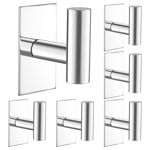 VAEHOLD Wall Towel Hooks, Heavy Duty Sticky Holder Waterproof Towel Hooks for Hanging Coat, Clothes, Closet Hook Wall Mount for Kitchen (Chrome, 6 Pack) - color: Chrome, size: 6 Pack