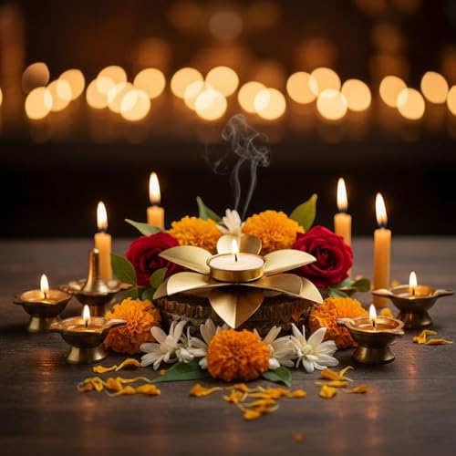 Decorative Metal Flower Tea Light Candle Holder, Gold, 3 Inch, Modern Floral Wall Art Decor