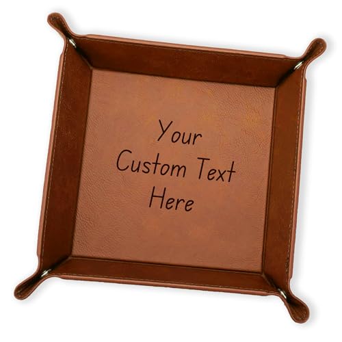 Personalized Valet Trays, Custom Engraved Leather Keys Tray for Men - Catchall Tray Organizer for Entryway Table, Unique Dad Birthday Gift from Daughter Son, Father Day (Custom Text) - color: Custom Message