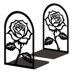 Peacoblue Metal Bookends for Shelves, Modern Decorative Heavy Duty Study Book Ends Stoppers for Office, Desk, Shelf, Room 5.3"x4.3"x7.9" Cast Iron Simple Tall Bookends 1 Pair (Rose Flower) - style: Rose Flower