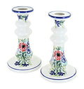 Blue Rose Polish Pottery - Red Summer Garden Tall Candlestick Pair - 7" Tall - Hand-Painted Polish Pottery Ceramic Candle Holders