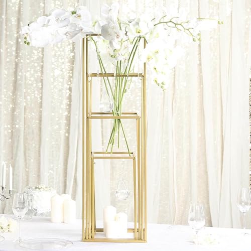 Efavormart Set of 4 Matte Gold Wedding Flower Stand Metal Vase Column Stand Geometric Centerpiece Vase - 16"| 24"| 32"| 40" - color: Gold, size: 4 Pack 16‘’24‘’32‘’40‘’