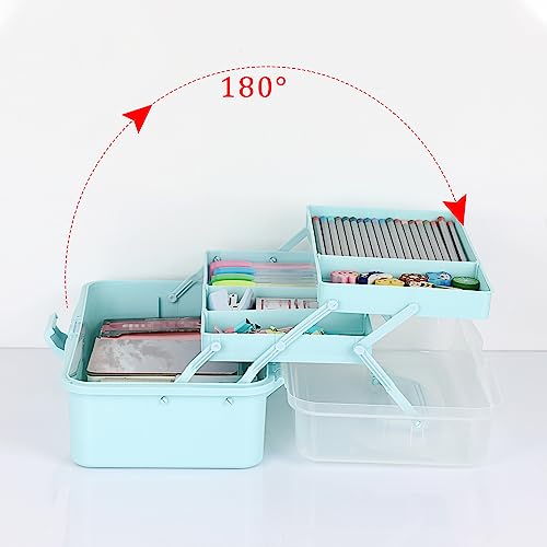 BTSKY 3-Layer Plastic Dividing Storage Box Craft Organizer and Storage with Adjustable Spacers Portable Handled Art Supply Organizer Multipurpose Home Utility Box for Medicine, Sewing(Blue) - color: Blue