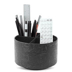 lizimandu Round Leather Art Supply Organizer,Remote Control Holder,360 Degree Spinning,Multi-Functional Pencil Holder,4 Compartments Desktop Stationary Organizer(1-Black2) - color: 1-Black2