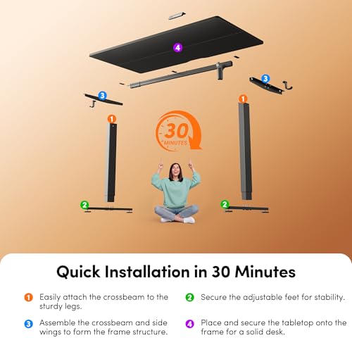 FEZIBO 55 x 24 Inchs Electric Standing Desk, Height Adjustable, Sit Stand Up, Computer Office Desk with Splice Board, Black Frame/Black Top - color: Black, size: 55x24