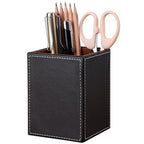 KINGFOM PU Leather Square Pens Pencils Holder Cup Desktop Stationery Organizer Case Office Accessories Container Box Brown - color: Brown-S