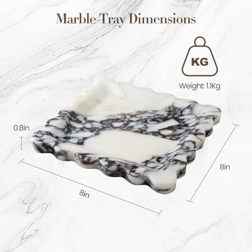 SAMAH Calacatta Viola Natural Marble Tray, Scalloped Storage Dish, Luxury Decorative Trays for Bathroom, Vanity, Dresser, Kitchen & Home Decor, Valentine's Day House Warming Gifts New Home (Square) - size: 7.8" x 7.8" x 0.7"