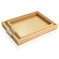 Rattan Woven mesh Surface Wood Serving Tray with Metal Handles, Decorative Tray Service Tray，Modern Boho Design,2-piece Food and Beverage Tray, Coffee Table, Breakfast, Kitchen, Party (Large+Small) - color: Rattan Weaving/Large+small