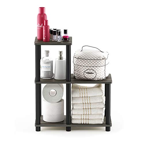 FURINNO Turn-N-Tube Accent Decorative Shelf, French Oak Grey/Black - color: French Oak/Black