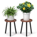 2-Pack Wood Plant Stands Indoor, 16.7" Tall Plant Stand Outdoor Mid-Century Plant Stool, Single Plant Table Modern Small Round Side/End Table for Living Room, Balcony, Office(Brown) - color: Brown Tray with Black Legs-2Pack