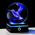 Qianwei 3D Crystal Ball Hummingbird Gift - 3.14'' 80mm Laser Decor Glass Animal Figurine Statue for Room Decorations With Night Light - style: Hummingbird