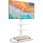 FITUEYES Rolling TV Stand with Power Outlets, Swivel Portable TV Stand for 32-70Inch LCD LED OLED Flat/Curved Panel Screen TVs, Height Adjustable&Wood Base, Mobile TV Cart with 2 Shelves - color: White, style: With Wheels & Power Strip