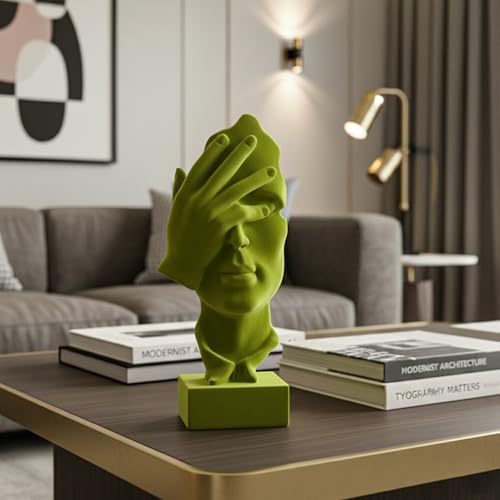 Velvet Flocked Thinker Sculpture Spring Decor for Home, Modern Abstract Art Statue Flocked Collectible Figurines for Room, Bookshelf, Office, Desk Decor (Green) - color: Nosee-green