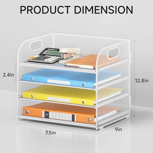 Lavatino Paper Organizer for Desk, 4-Tier Desk Organizer Tray, Mesh Desktop File Organizers with Handle, Office Classroom Organization and Storage-White - color: 4 Tier - White