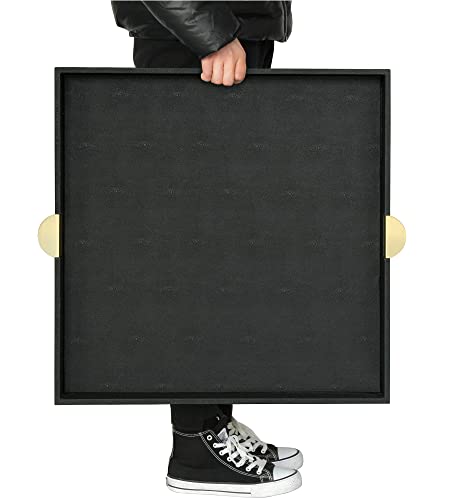 HofferRuffer Extra Large Square Serving Tray, Elegant Faux Leather Ottoman Tray with Gold Hardware Handles, Serve Tea, Coffee or Breakfast in Bed, 23.6 x 23.6 inches, Black Large Square - color: Black, size: 23.6" x 23.6" x 2"